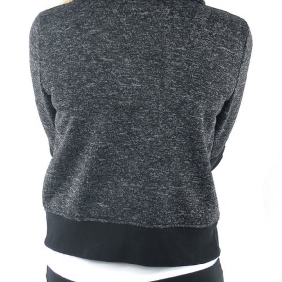 Charcoal Gray Fleece Moto sweatshirt shacket w/ black elbow patches & waistband - Picture 15 of 16